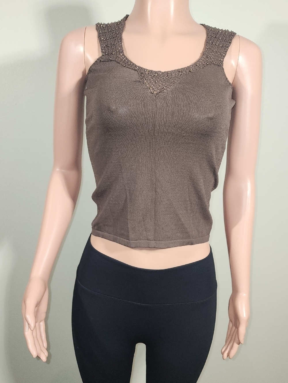 Nine & Co. Brown Knit Tank Top with Textured Straps